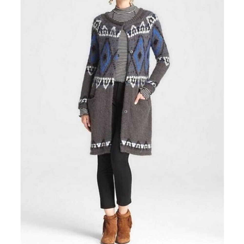 Free People Frosted Fair Isle Gray Blue Cardigan‎ Sweater